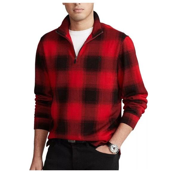 Polo Ralph Lauren Tartan Plaid Cotton‎ Estate Rib Half Zip Sweater New Sz XLT - Picture 1 of 6